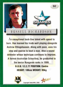 2000 Select #92 Russell Richardson Back